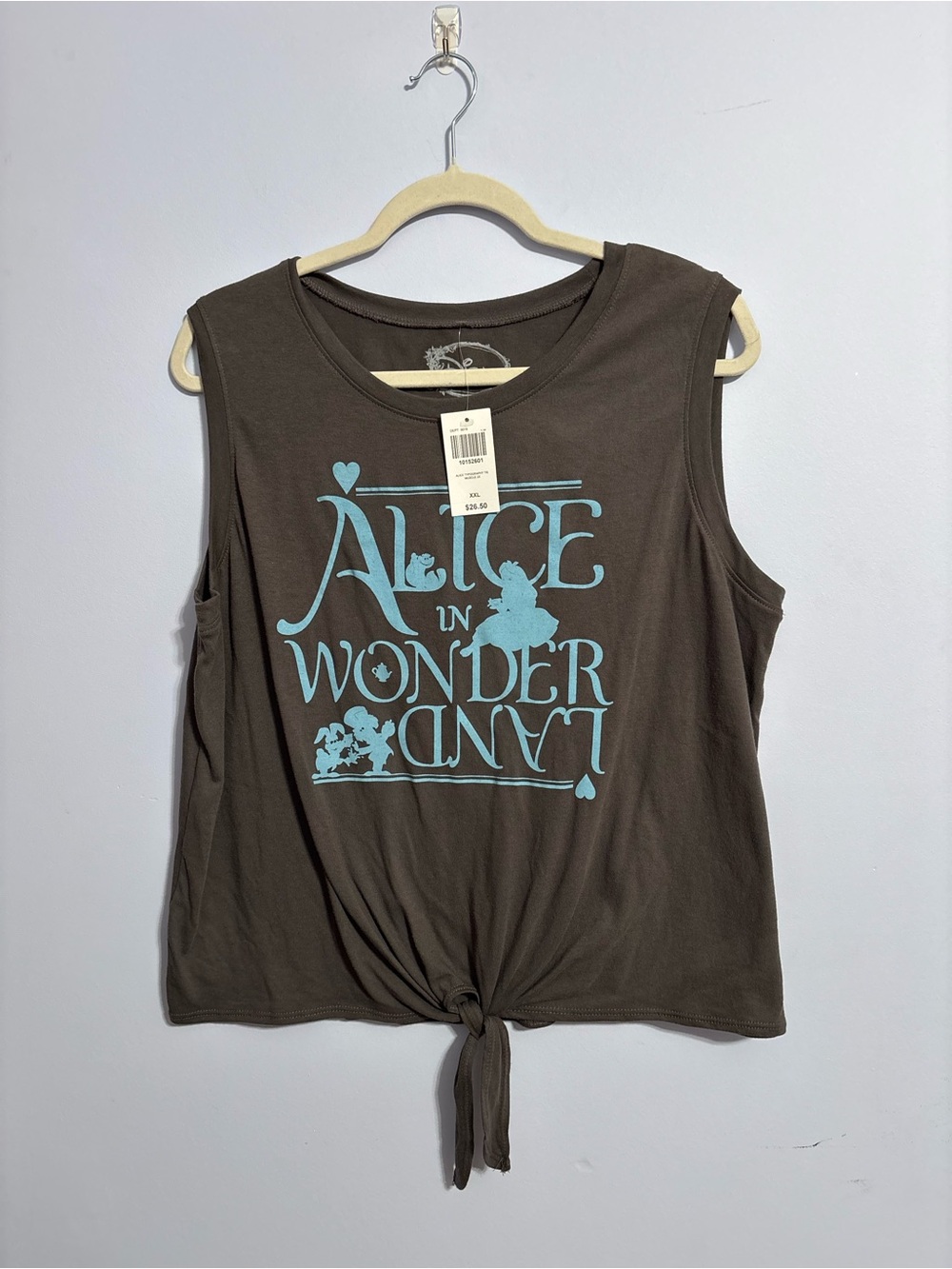 Alice in Wonderland Tie-Front Tank Top - Brown with Light Blue Print xxl Disney